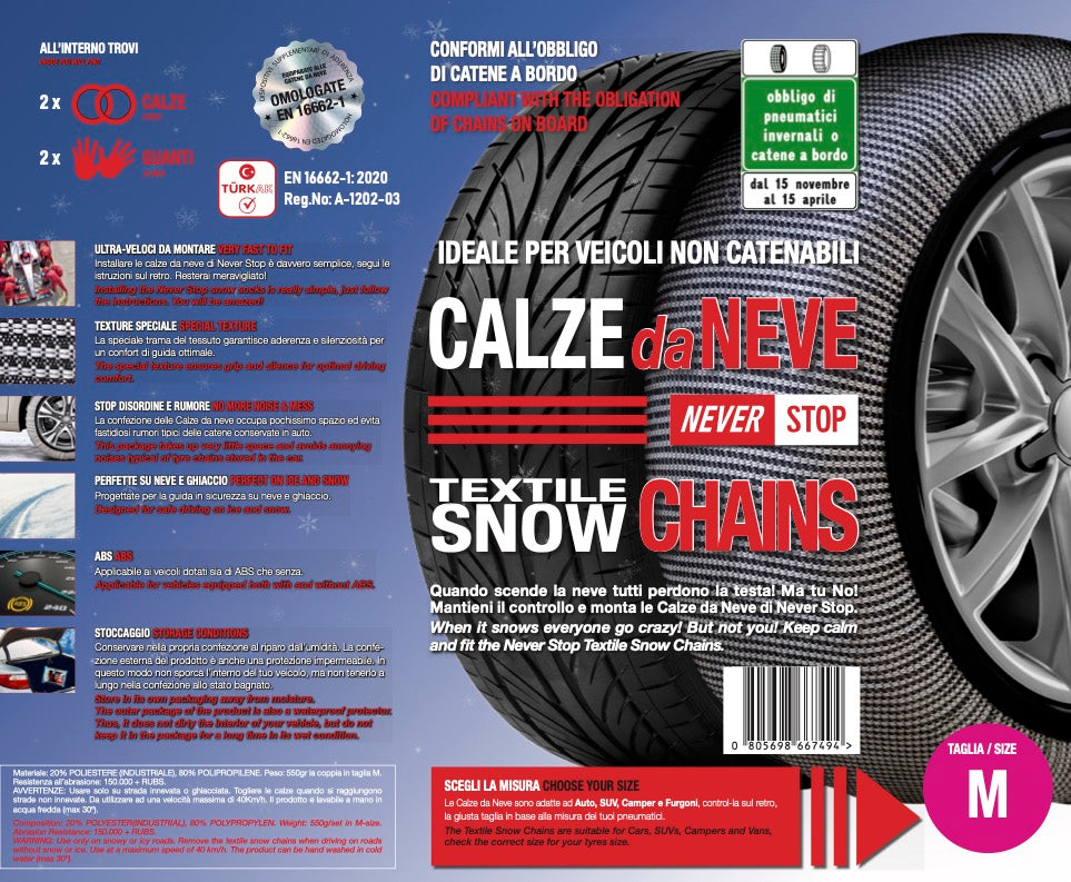 CALZE DA NEVE Taglia M / TEXTILE SNOW CHAINS NEVER STOP BASIC Taglia M