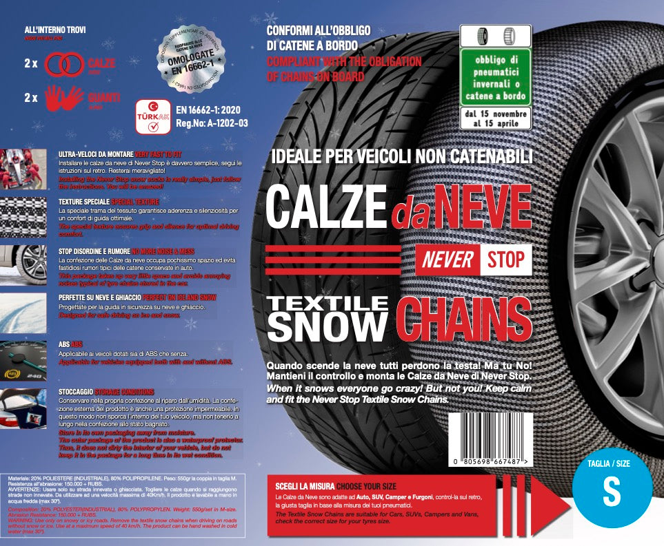 CALZE DA NEVE Taglia S / TEXTILE SNOW CHAINS NEVER STOP BASIC Taglia S