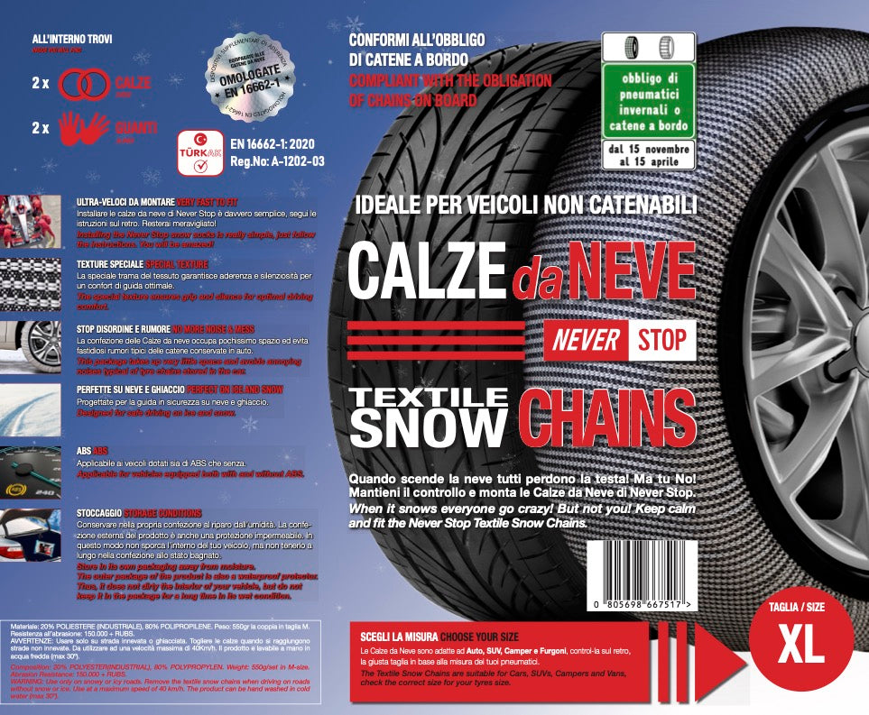 CALZE DA NEVE Taglia XL / TEXTILE SNOW CHAINS NEVER STOP BASIC Taglia XL