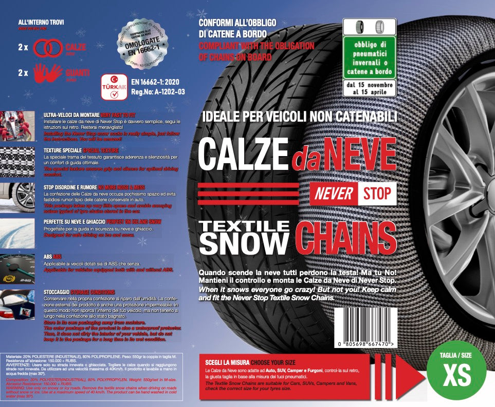 CALZE DA NEVE Taglia XS / TEXTILE SNOW CHAINS NEVER STOP BASIC Taglia XS